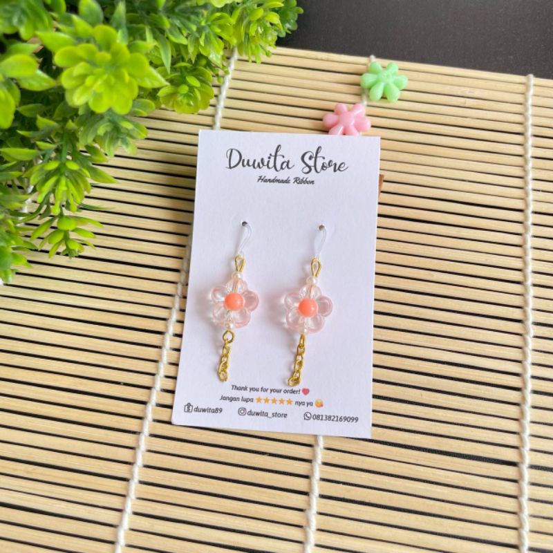 HANDMADE ANTING ANAK/DEWASA KAITAN PLASTIK/GOLD MOTIF BUNGA RANTAI GOLD