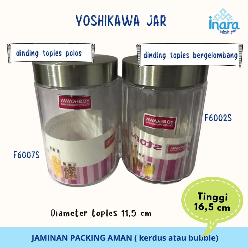 Jual TOPLES JAR YOSHIKAWA TUTUP STAINLESS KACA TEBAL SIZE S 1000 ML
