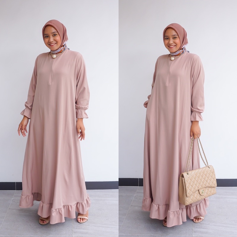 IZMA DRESS PAKAIAN GAMIS MUSLIM WANITA BUSUI DAN WUDHU FRIENDLY KEKINIAN TERBARU BAHAN SHAKILA PREMIUM DIJAMIN LEMBUT DAN ADEM SIZE FIT to L DAN XL TERMURAH BY ZENIC_ID BISA COD