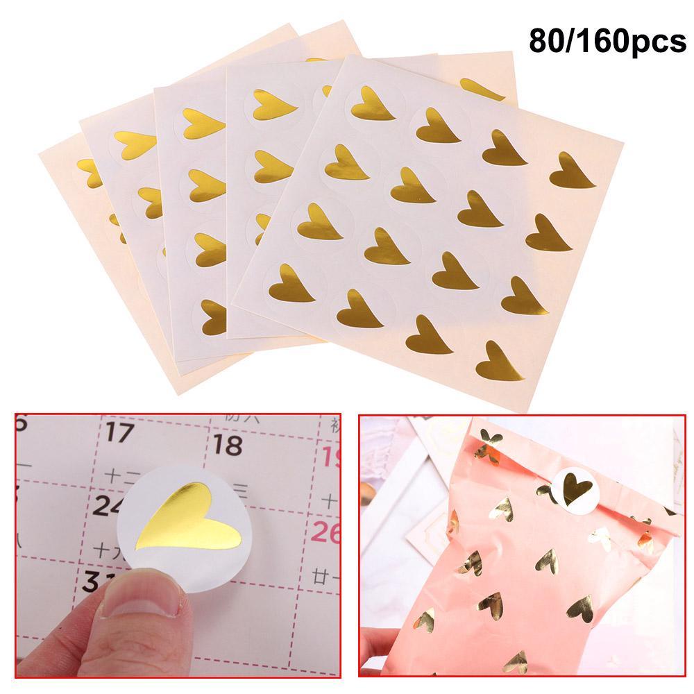 Populer 80 /160pcs Handmade Stiker Perlengkapan Pesta Bronzing Baking Hiasan Bulat Cinta Hati