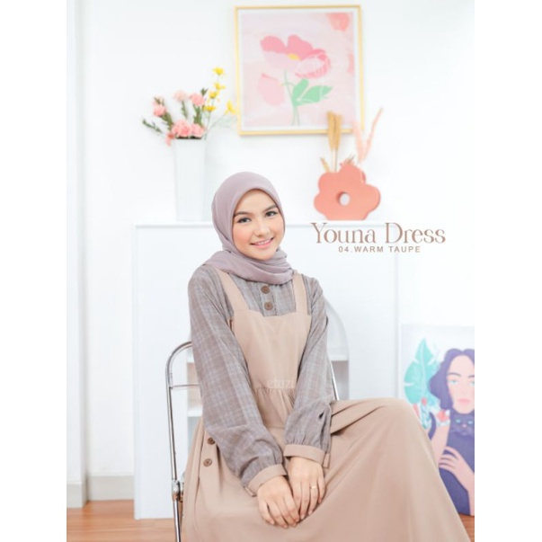 ETUZI - YOUNA DRESS / GAMIS POLOS MIX MOTIF KOTAK CAKEP ELEGAN