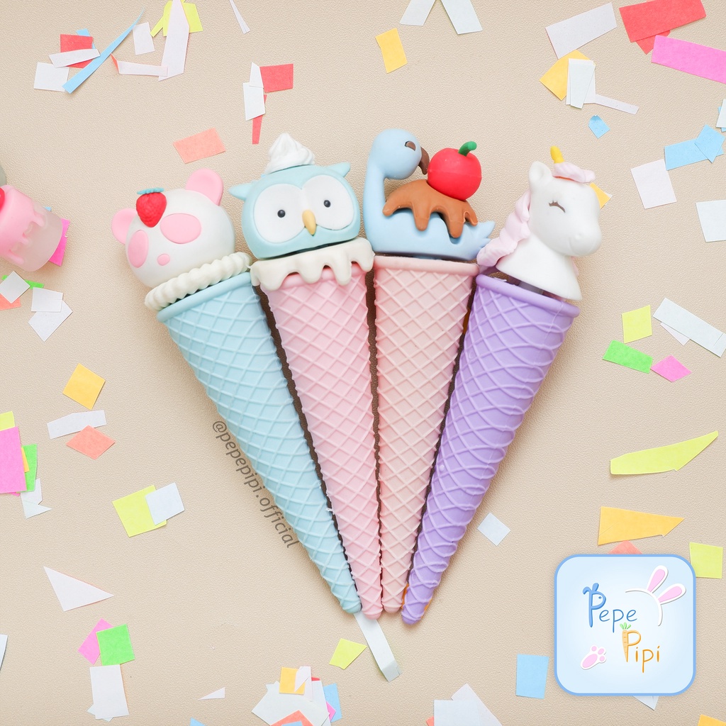 Penghapus Box Qi Hao Ice Cream QH-8418 Eraser Setip Hapusan Pensil Swan Unicorn Panda Owl Burung Hantu