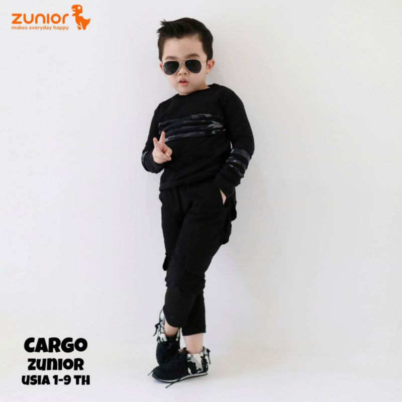 Celana Anak Cargo Anak Zunior Premium Hitam 1-12 Tahun
