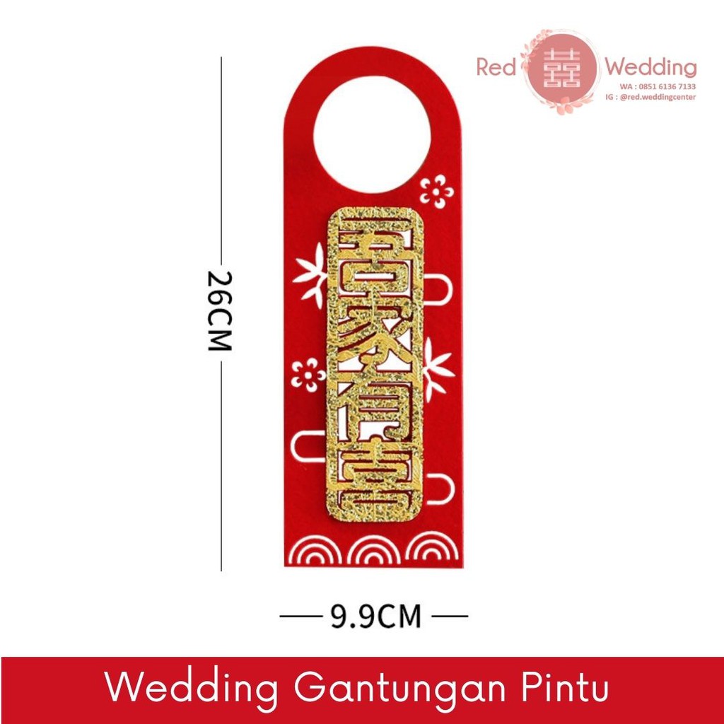 Gantungan Pintu Wedding Warna Merah Kombinasi Gold Glitter