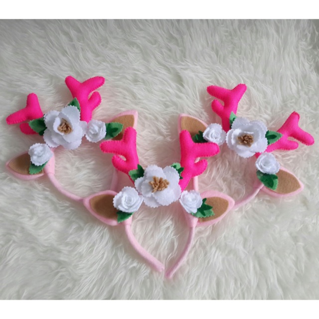 Bando Natal Rusa Bunga Pink Flower Glitter Snow Merry Christmas Snowman