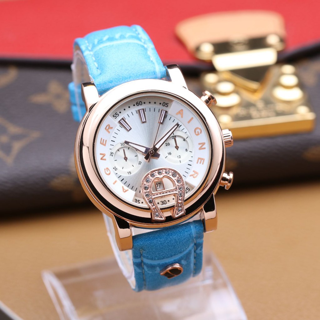 Jam Tangan Wanita AIGNER Kulit Plat Putih Tanggal Aktif