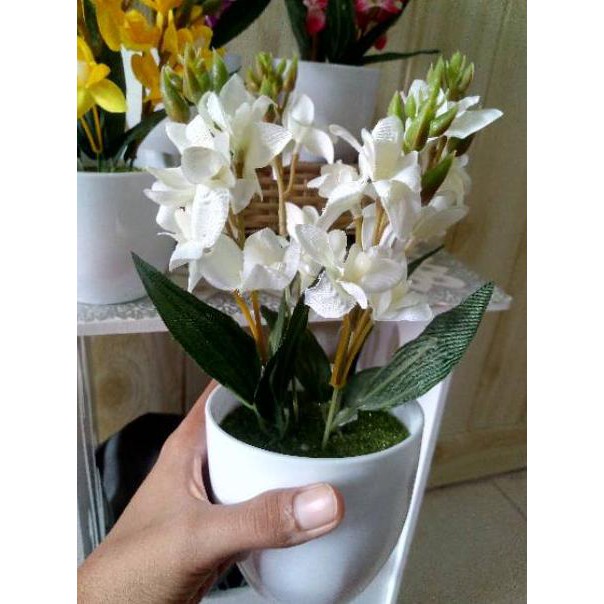 [COD] Bunga Hias Plastik Anggrek Artificial + Vas