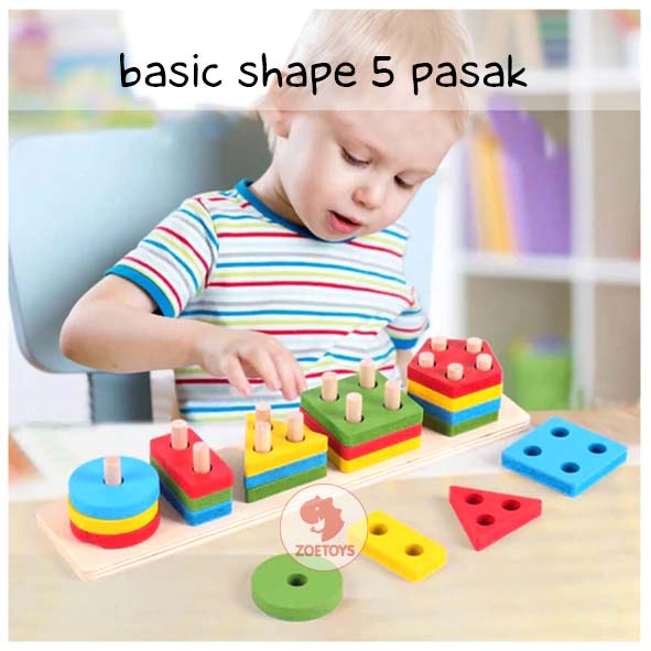 Zoetoys Basic Shape Pasak Bright Pastel | Geometric Square Puzzle Bentuk Geometri Board Puzzle Shape