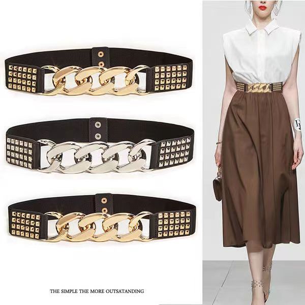 BGS 126- Ikat Pinggang Karet Melar Stretch, Sabuk Wanita Rantai Gaya, Paku Willow, Belt Women Fashion Style