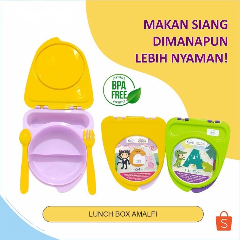 LUNCH BOX ANAK AMALFI BIGGY ALPHABET FREE ALAT MAKAN SENDOK GARPU KOTAK MAKAN TEPAK MAKAN