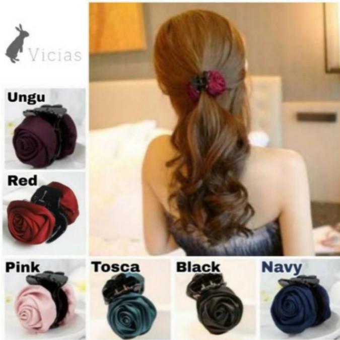 Jepit Rambut Jedai BUNGA MAWAR bahan Satin Import Bangkok - 5cm