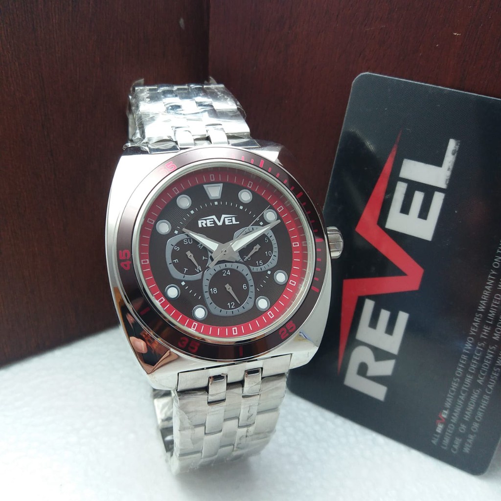 JAM TANGAN PRIA REVEL CN6786 SILVER RED BLACK ORIGINAL