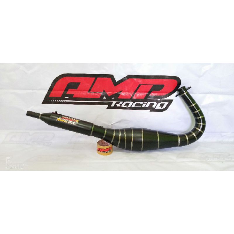 Knalpot RX KING kolong telo kompetisi hitam belang original AMP RACING