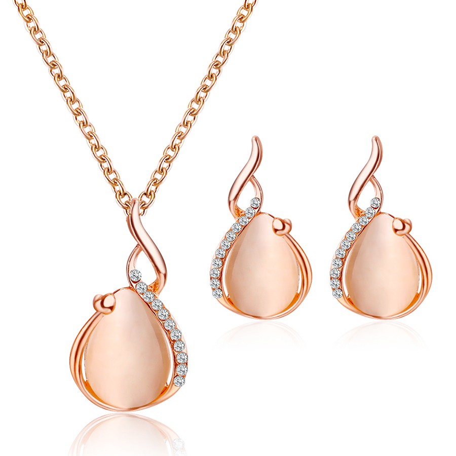 Kalung Necklace Women Anting Kalung Opal Kristal Segar Kecil Sederhana Dua Potong