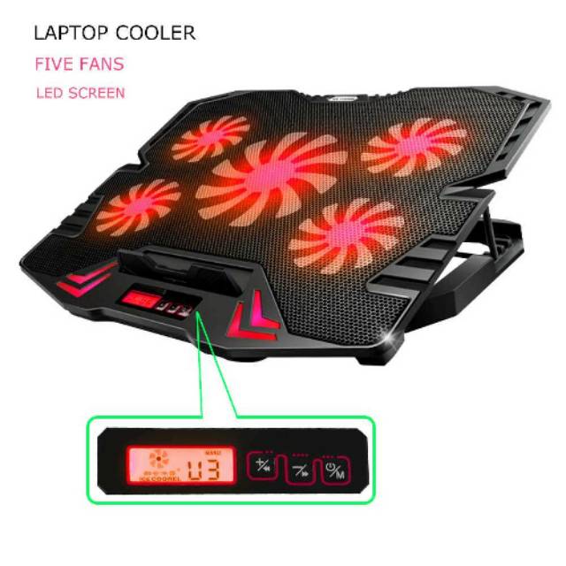 Taffware FAN Cooling Pad Kipas Pendingin Laptop 5 Kipas Merah