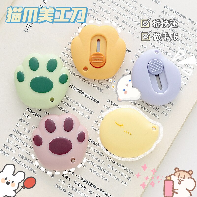 

luckiest8 1pcs Pisau Pemotong Kertas Retractable Bentuk Cakar Kucing Kartun Lucu