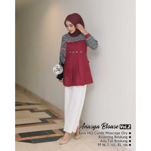 tey-17 Batik wanita ASJ SA HRB026 Kenongo Kemeja Tosca Pendek-Maron manda