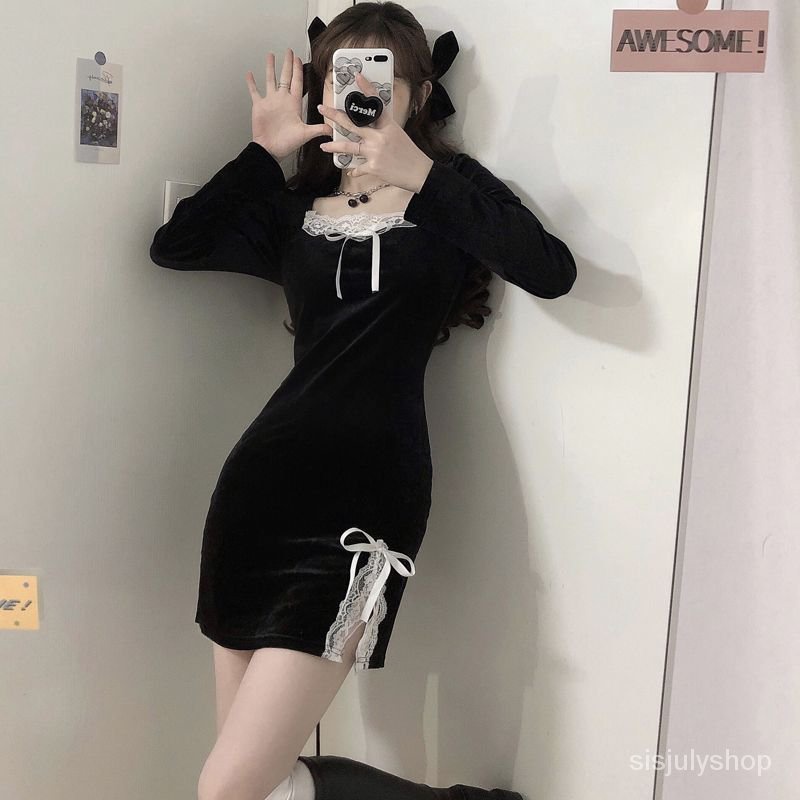 #Sisjuly# Wanita French retro bottoming dress wanita musim semi dan musim gugur 2022 temperamen baru