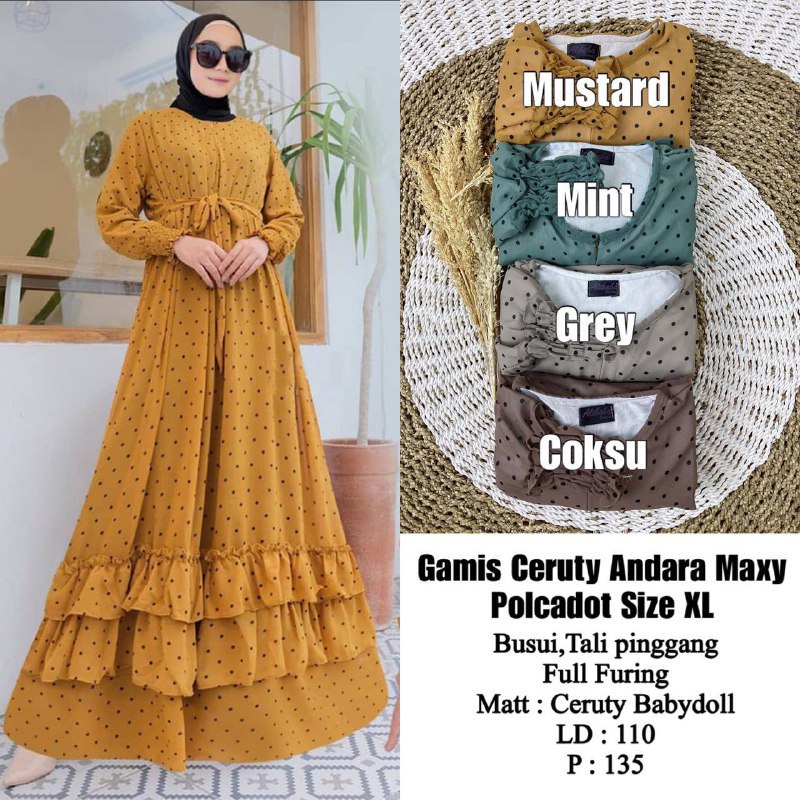 GAMIS CERUTY BABYDOLL POLKADOT MURAH | ANDARA MAXY