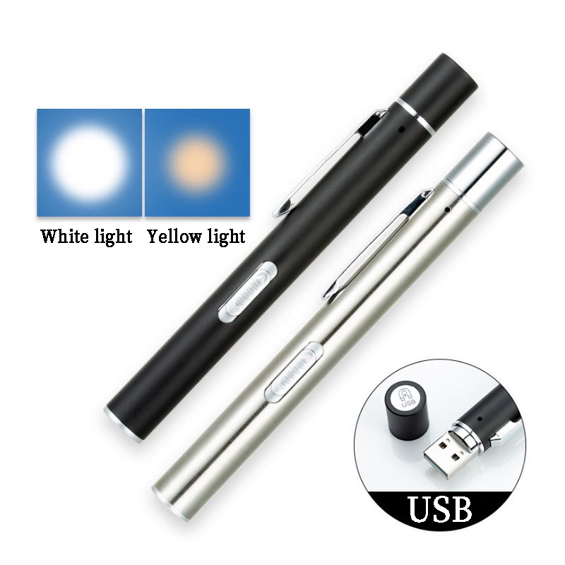 [ USB Rechargeable Pen Light LED Flashlight for Hiking Camping Survival Doctors Emergency ]