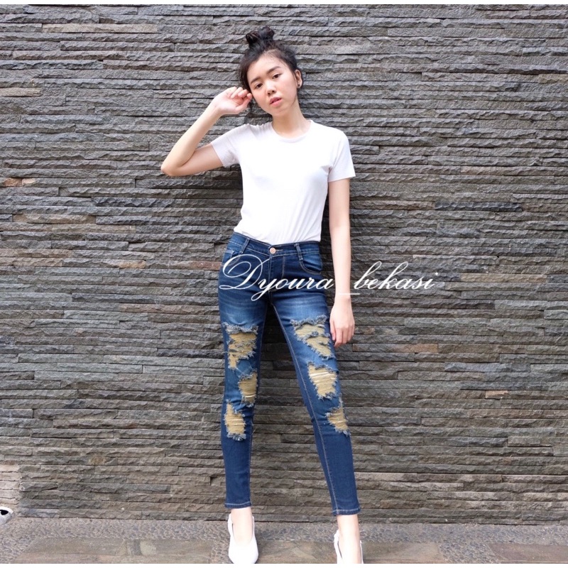 CELANA JEANS WANITA HW HEIDY SOBEK TIDAK TEMBUS