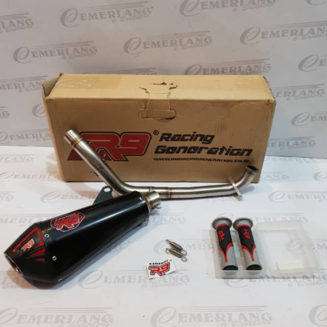 AEROX - KNALPOT R9 ASSEN YAMAHA AEROX155 BLACK ORIGINAL FREE GRIP R9