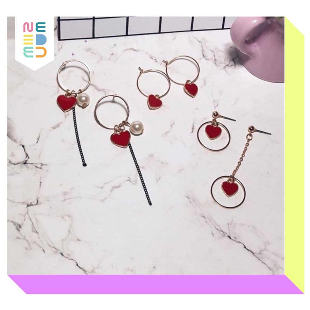 NEEDED.ID JKT | RED LOVE SERIES EARRINGS / Anting Cinta Merah Korea Kekinian Modis Fashion