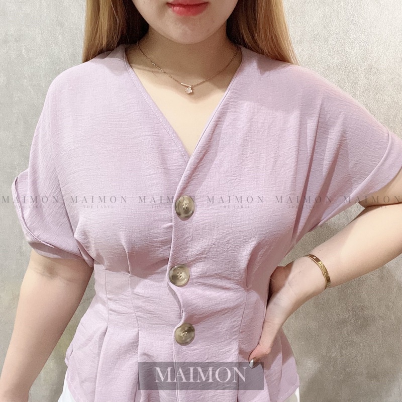 Crinkle Button Vneck Blouse | Maimon Grosir