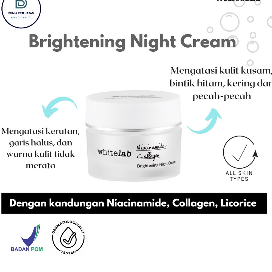 [COD] Whitelab Brightening Night Cream dengan Kandungan Niacinamide &amp; Collagen I ORIGINAL BPOM 20gr