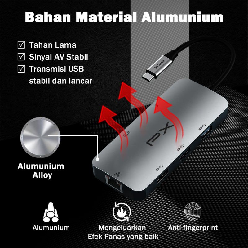 USB 3.1 Type-C 6in1 HDMI, USB 3.0, PD, Gigabit Lan PX UCH16