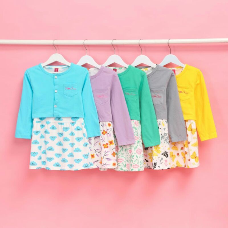 Set Dress Kutung Motif dan Cardigan Polos 1-10 Tahun - Set Dress Cardi Flowerkids