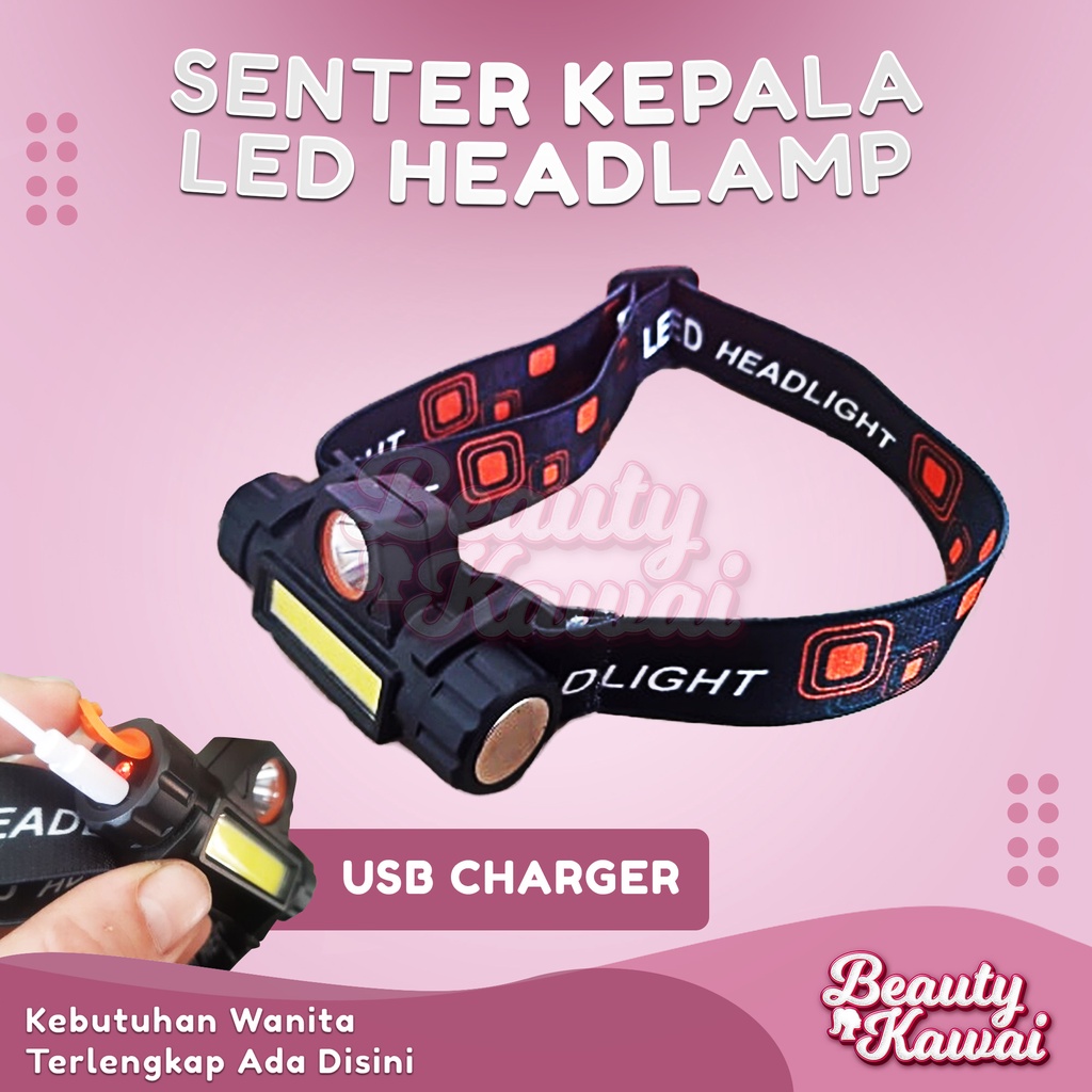 Senter Kepala Mini COB XPE Headlamp Cas USB Bisa Putar Copot