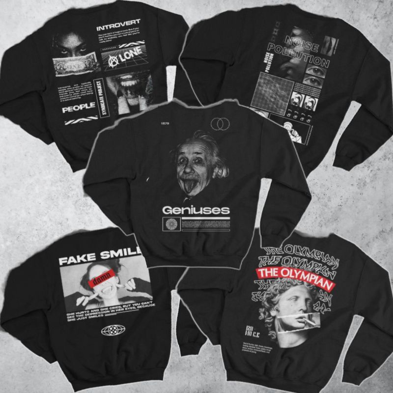 (BISA COD) SWEATER CREWNECK PRIA - SWEATER CREWNECK WANITA - CREWNECK HITAM OVERSIZE HITAM MURAH