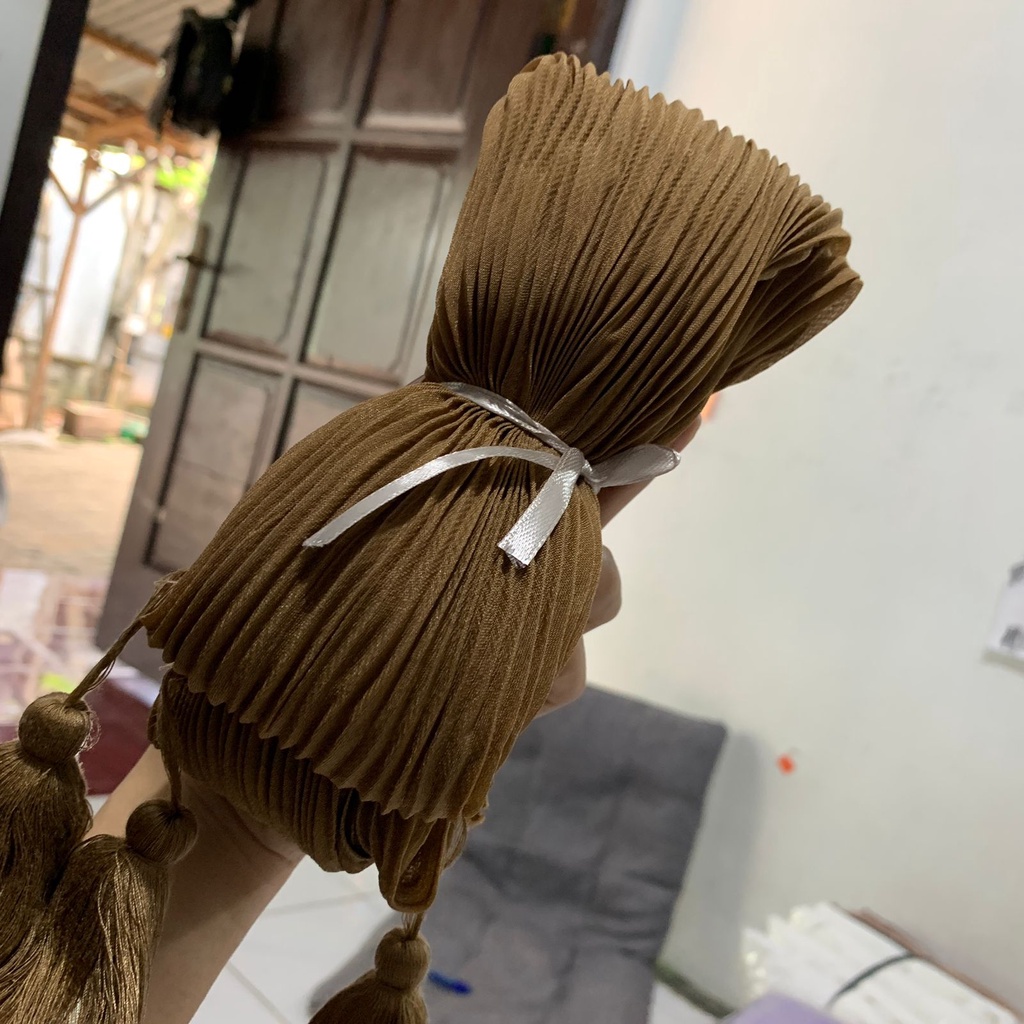 Jilbab Plisket Segiempat Bella Plisket Pleated Jambul Segiempat Plisket Jambul-CHOCOLATE