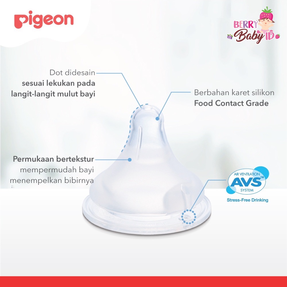 Pigeon Peristaltic Plus Wide Neck Nipple 2 Pcs Box Dot Botol Susu Bayi Berry Mart