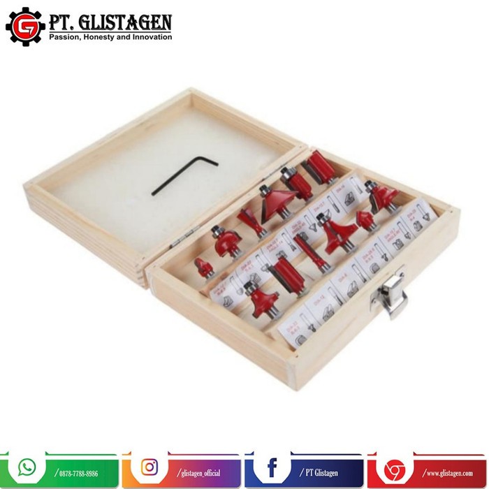 Mata Profil Kayu Set Router Bits Trimmer SET 12Pcs 1/4&quot; Kotak Box Kayu