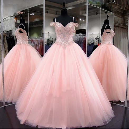 Baby Pink Luxury Ball Gown Quinceanera Dresses 2020 Party Dress