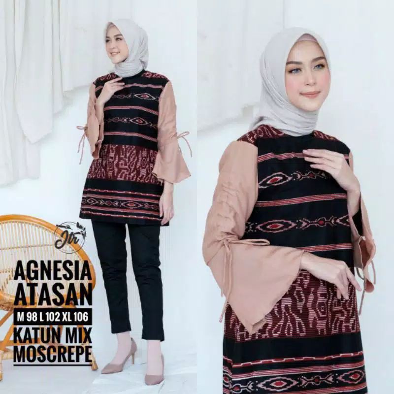 tey-17 Batik wanita ASJ SA HRB026 Kenongo Kemeja Tosca Pendek-Agnesia Cream