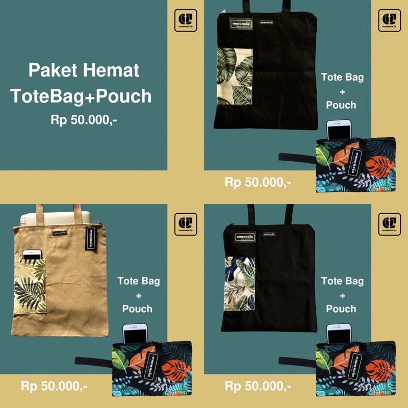 Tote bag dengan pouch - canvasin