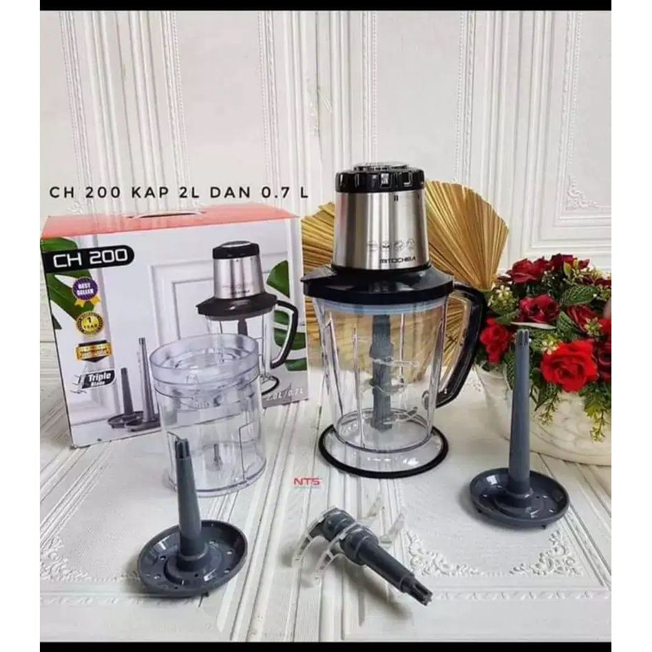 Mitochiba Chopper CH200 2 Liter | Food Magic Processor Mito CH 200 CH-200 | Pencacah Makanan Penggiling Daging Copper Coper