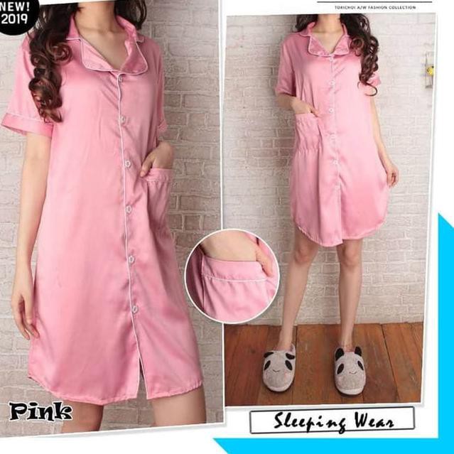 HEBOH BAJU TIDUR WANITA SATIN PUTIH / LONGSLEEVE - MURAH
