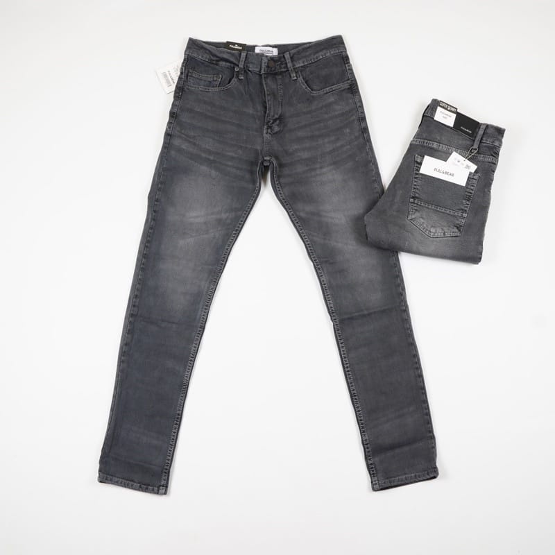 CELANA JEANS PRIA PULL&amp;BEAR GREY WASH WHISKER SKINNY STRETCH PULLANDBEAR PULL &amp; BEAR PULL P&amp;B ABU