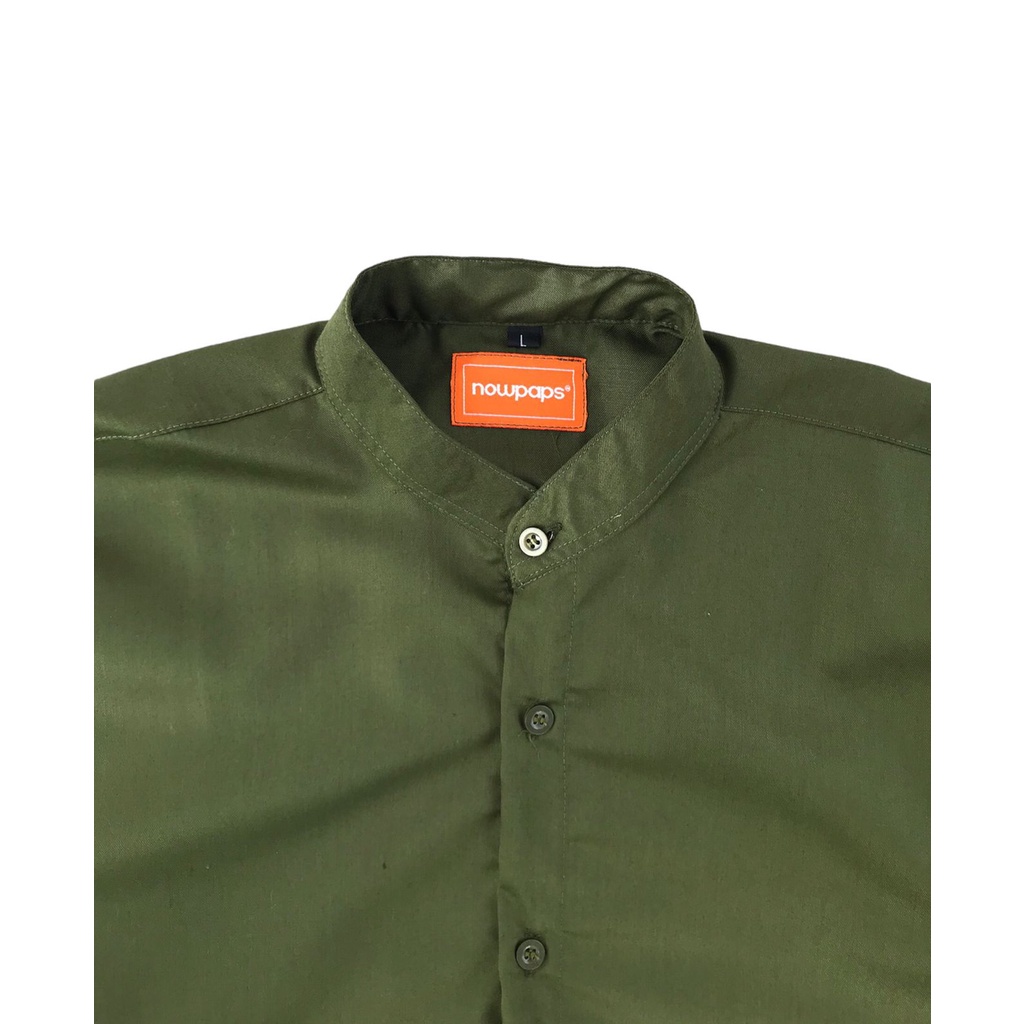 NOWPAPS.CO -baju Kemeja kokoh Pria Shanghai Polos Oxford Panjang hijau army / hitam / putih.baju muslim sholat