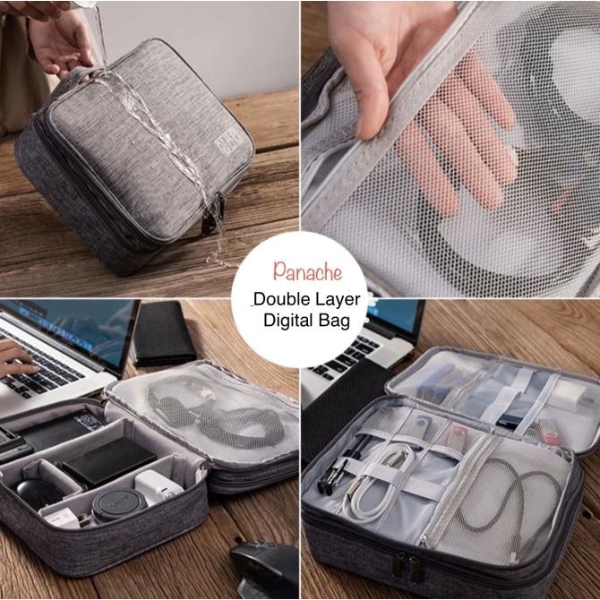 Panache Waterproof Double Layer Cable Digital Usb Charger Travel Bag