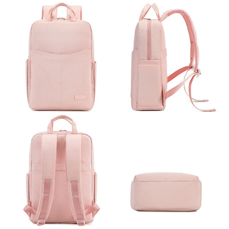 SmallLee Kesederhanaan Macaron Pink Tas Laptop 13 14 15.6 Inch Ransel Tas Sekolah untuk Wanita Tahan Air Tahan Guncangan Ransel