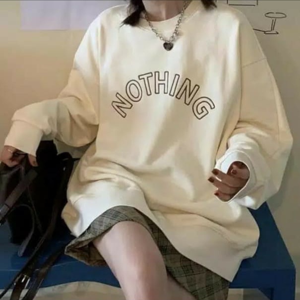 NOTHING TEXT SWEATER - SWEATER OBLONG OVERSIZE WANITA