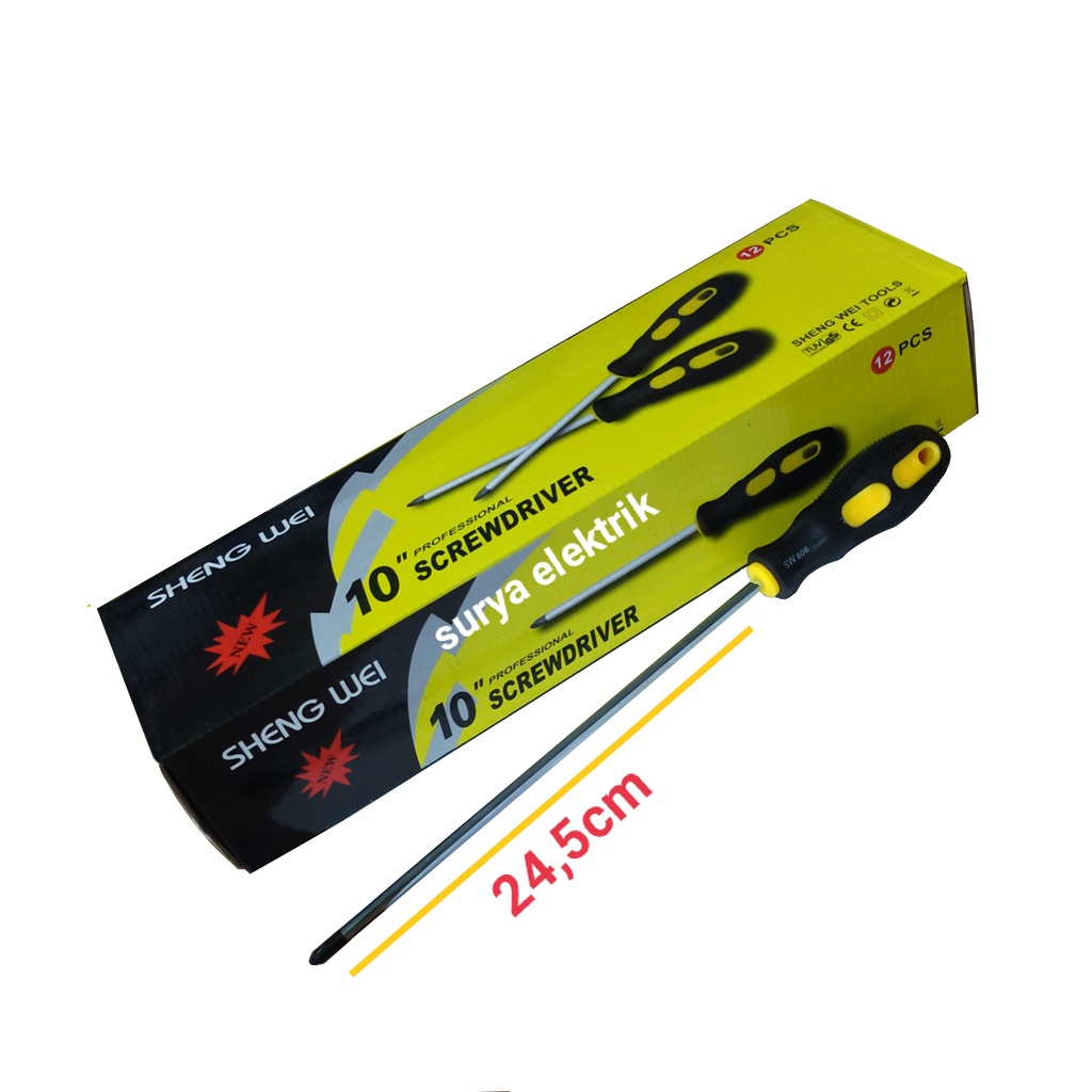 Obeng Panjang Merk Sheng Wei Screwdriver 10 inchi