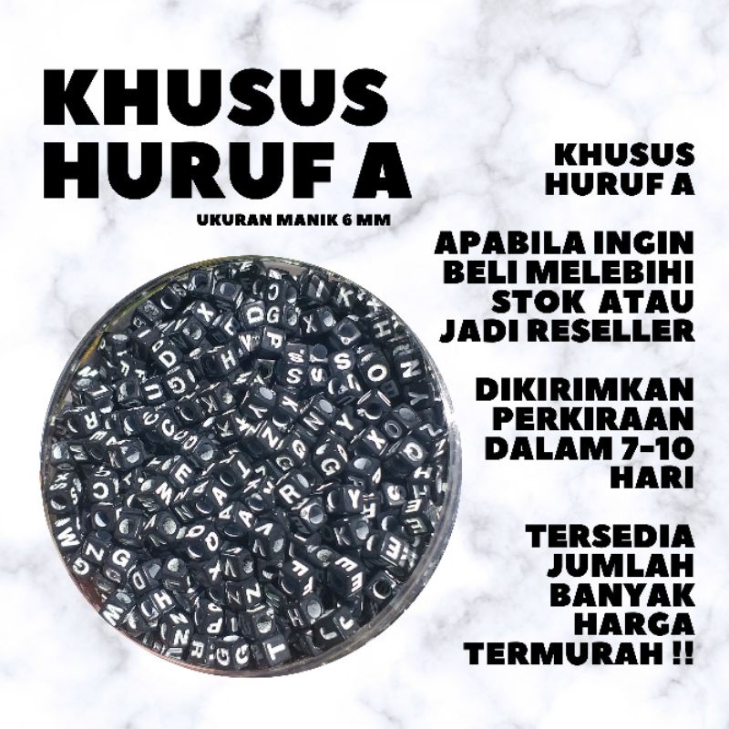 Manik Kotak hitam huruf putih A-Z Lengkap PILIH HURUF.