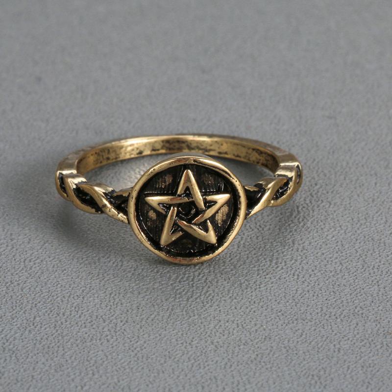 Cincin Desain Pentagram Gaya Nordic Retro Punk Eropa Untuk Pria Dan Wanita