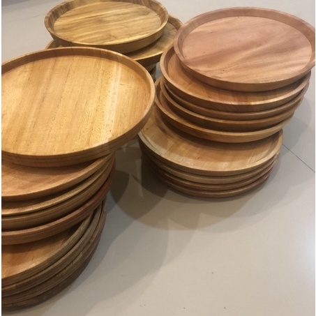 Nampan bulat 25cm baki kayu wooden round tray